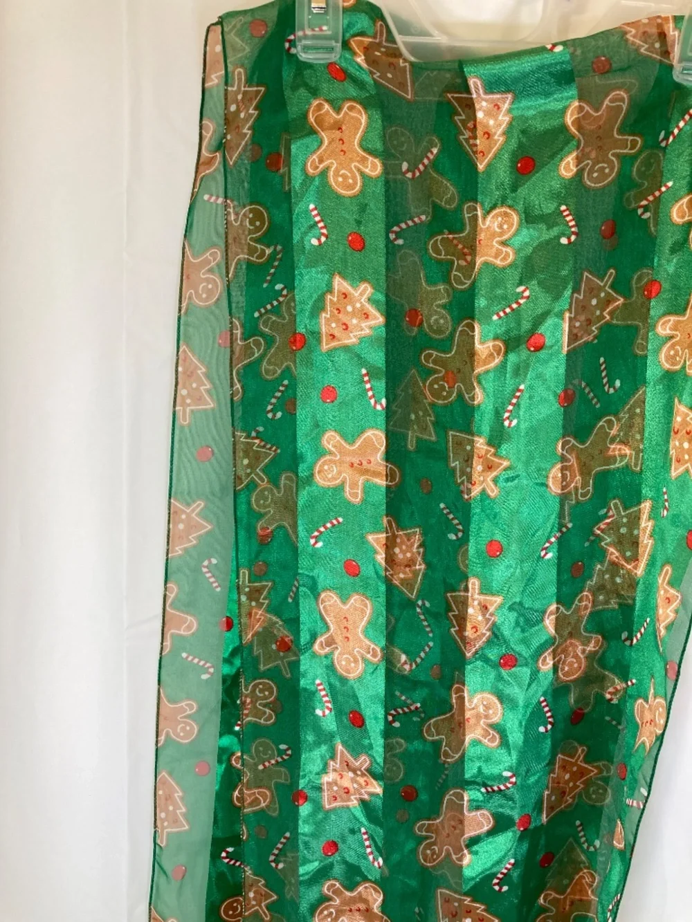 Christmas Scarf Green Silk Feel Gingerbread All Over Print NWT Bay Studio